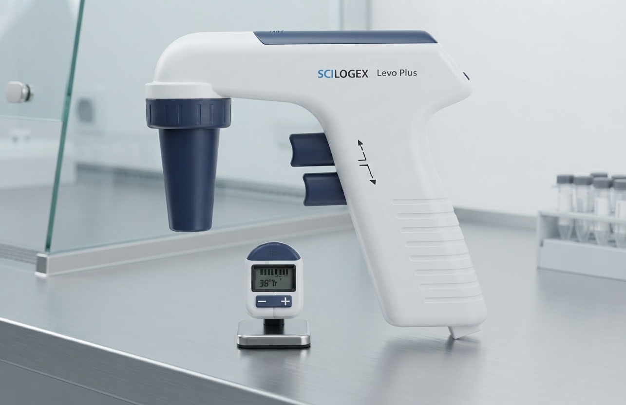 SCI-Filler (Levo Plus) Motorized Pipette Filler, c/w 2 x 0.45um Filters, AC Charger & Wall Stand, 110-220V, 50/60Hz, US Plug